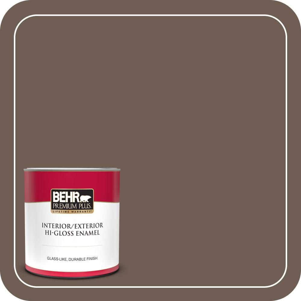 BEHR PREMIUM PLUS 1 qt. #N210-6 Swiss Brown Hi-Gloss Enamel Interior/Exterior Paint & Primer (1)