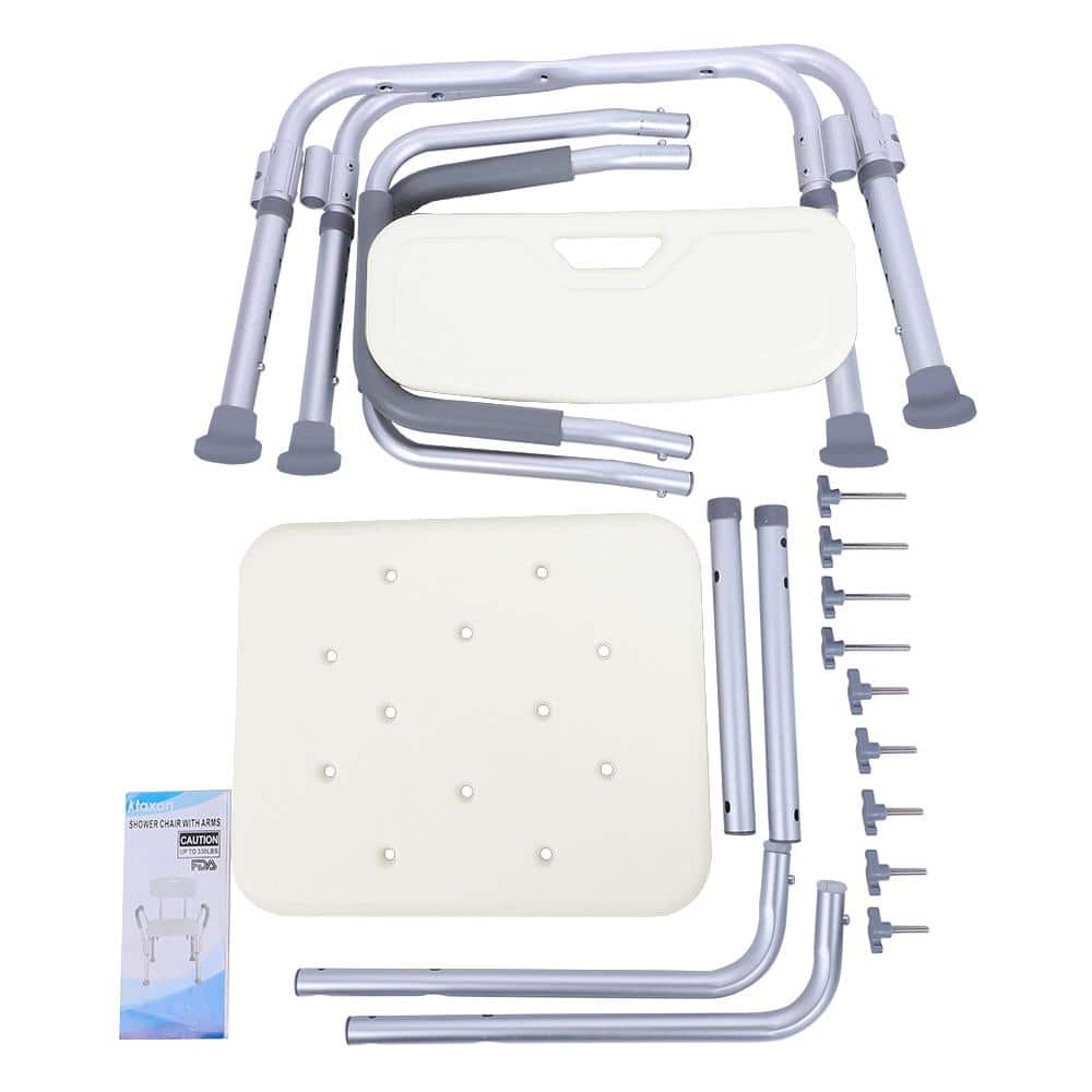 Karl home Adjustable Medical Shower Chair Bath Bench Stool Tub Seat with Armrest Back in White (2)