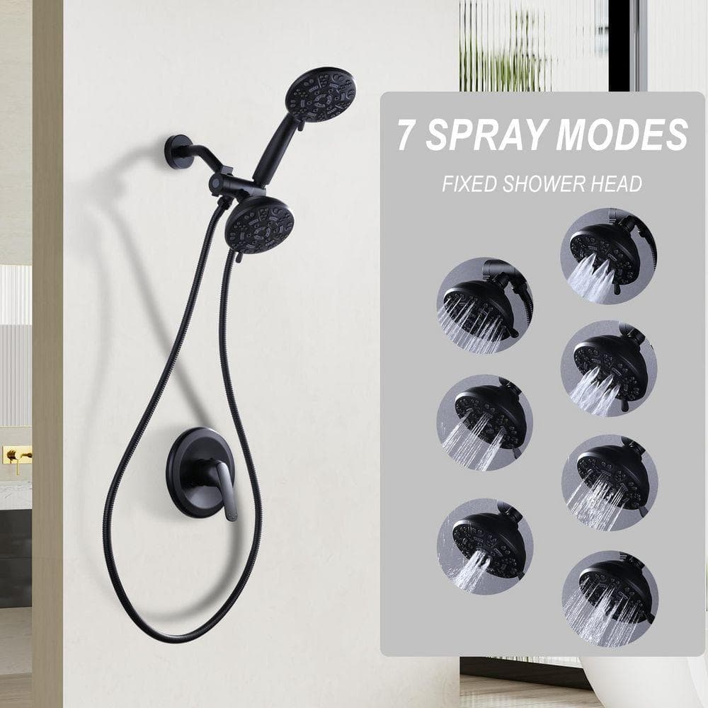 ALEASHA Single-Handle 7-Sprays Shower Faucet 1.8 GPM with Pressure-Balancing Valve in Matte Black (2)