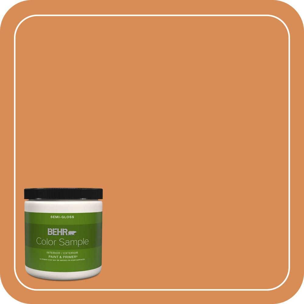 BEHR PREMIUM PLUS 8 oz. #PMD-80 Spiced Pumpkin Semi-Gloss Interior/Exterior Paint & Primer Color Sample