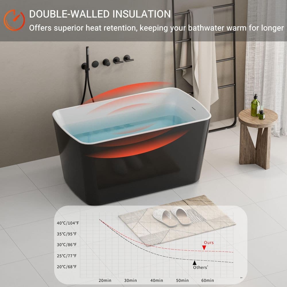 Xspracer Moray 49 in. x 28 in. Acrylic Flatbottom Freestanding Soaking Non-Whirlpool Bathtub in Glossy Black (3)
