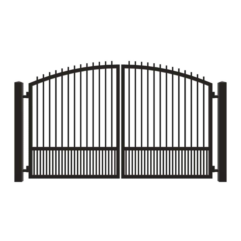 Unbranded Driveway Gate — Swing, Center, Arch + Finials, Puppy, Black — 126"W x 72"H (1)