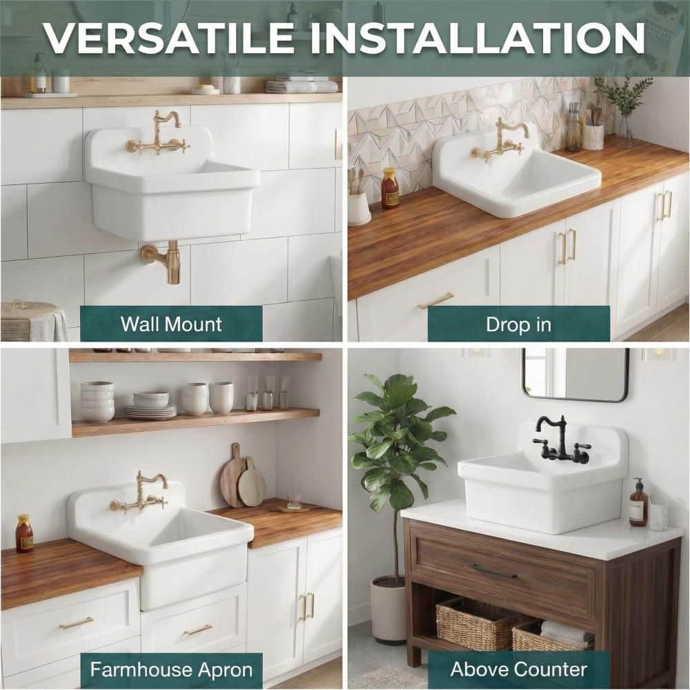 Vomlor 24 in. D x 20 in. W 10 gal. Wall Mount Laundry/Utility Sink in White without Faucet (3)