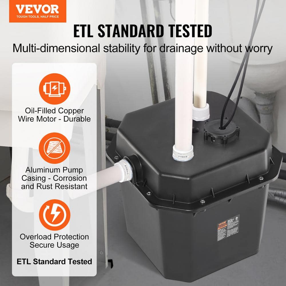 VEVOR Utility Sink Pump 1/2 HP 120-Volt 3500 GPH 28 ft. Submersible Under-Sink Sump Pump System with 1-1/2 in. NPT Outlet (2)
