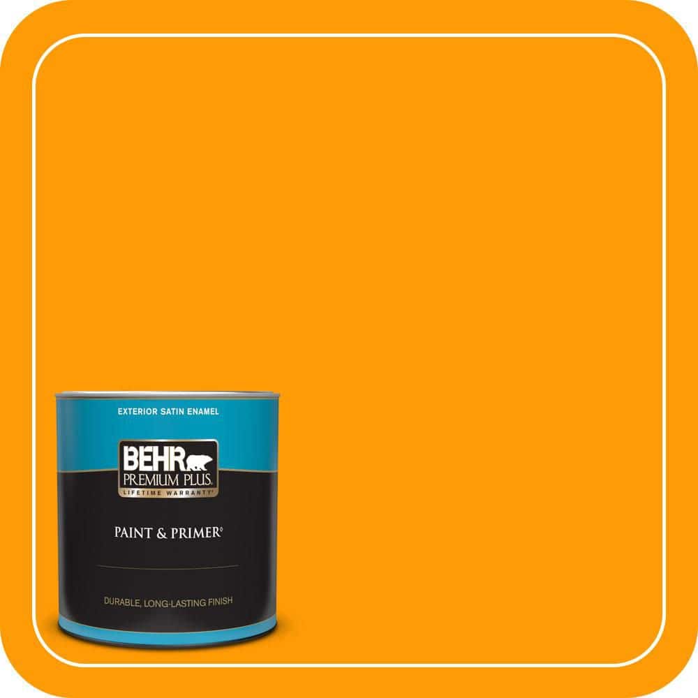 BEHR PREMIUM PLUS 1 qt. #S-G-320 Atomic Tangerine Satin Enamel Exterior Paint & Primer