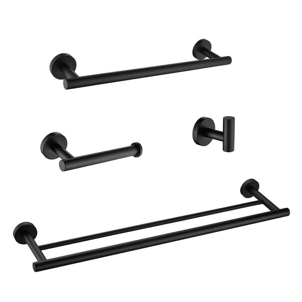 Tahanbath 4-Piece Matte Black Bathroom Hardware Set (1)