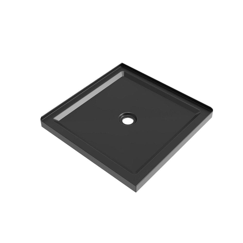 Wudkey 36 in. x 36 in. Single-Piece White Acrylic Shower Base, Non-Slip Shower Pan with Center Drain, Double Threshold in Black (1)