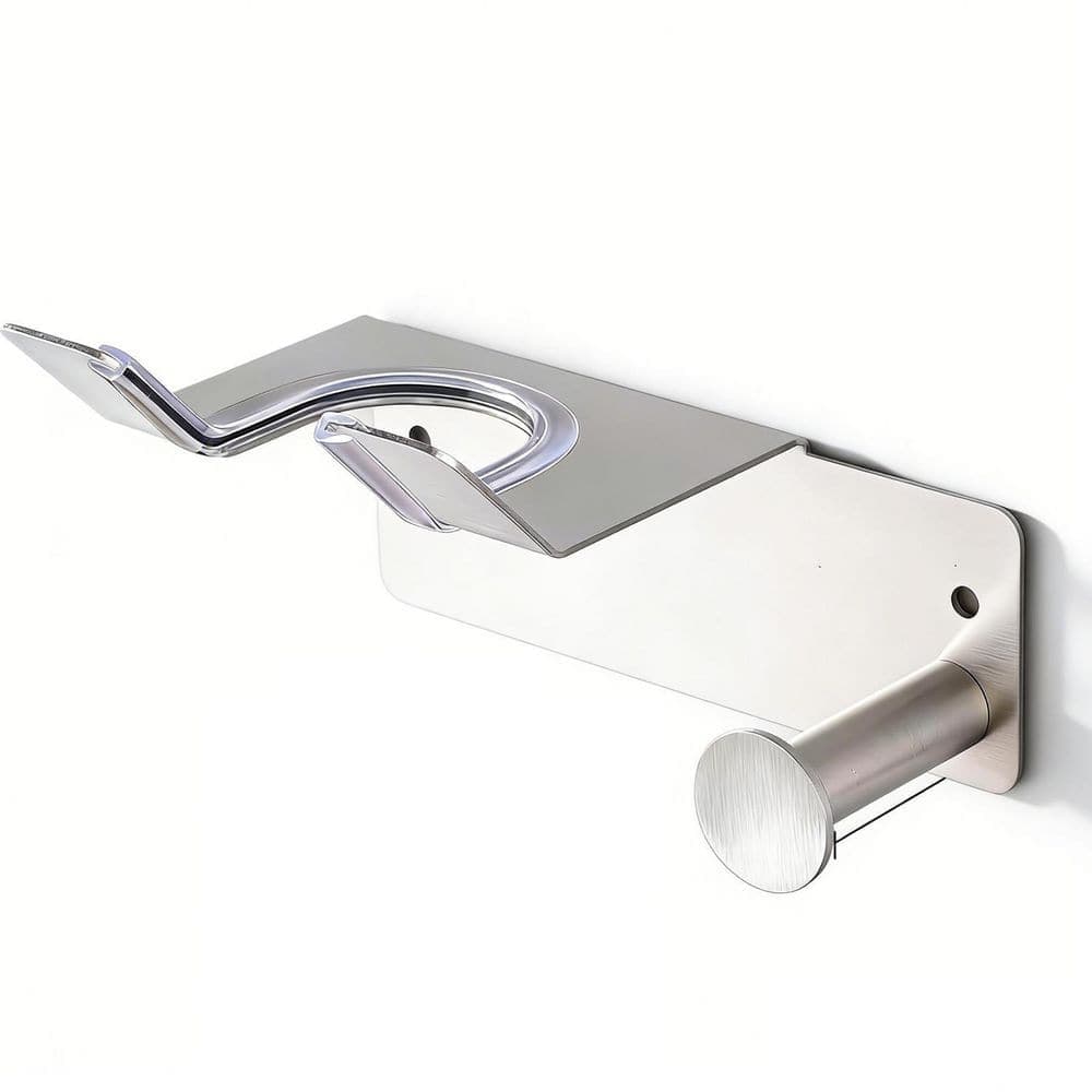 Wudkey 5.5 in. W Wall Mounted Hair Tool Organizer in Silver, Self Adhesive Blow Dryer Holder for Bathroom (1)