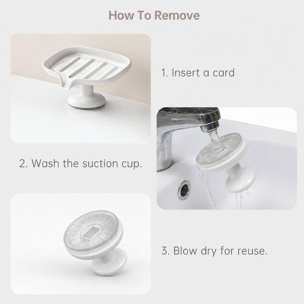 Unbranded White No Drill Self Draining Soap Dish with Suction Cup Bar Soap Holder for Shower Bathroom and Kitchen (3)