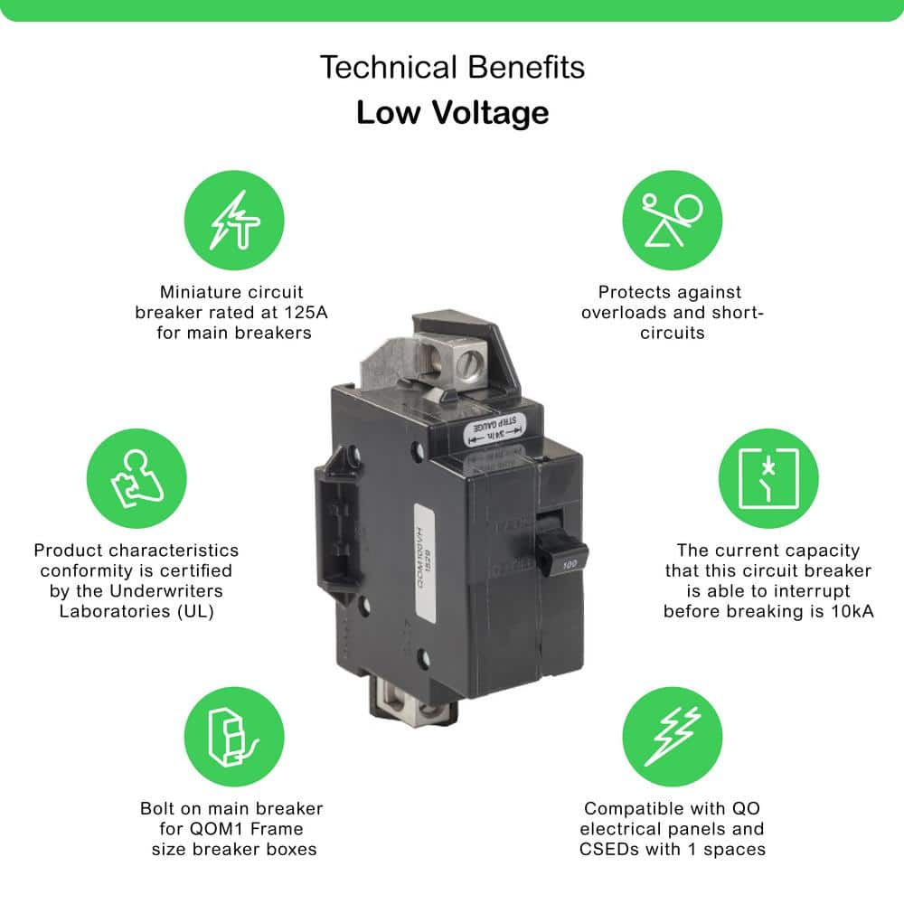 Square D QO 100-Amp 22k AIR QOM1 Frame Size Main Breaker for QO or Homeline 125 or 100-Amp Load Centers (QOM100VHCP) (3)