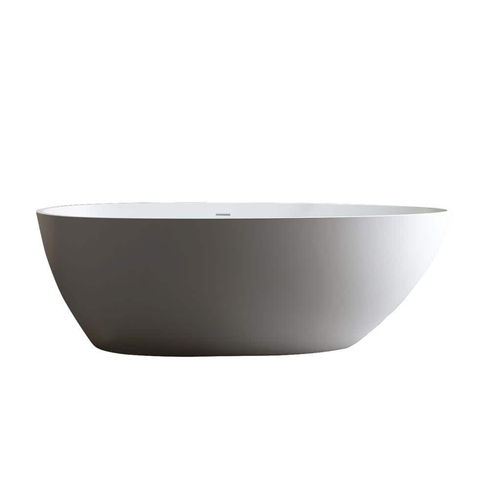 Dimakai 59 in. Soaking Solid Surface Stone Resin Freestanding Flatbottom Bathtub With Pop-up Drain in Matte White (1)
