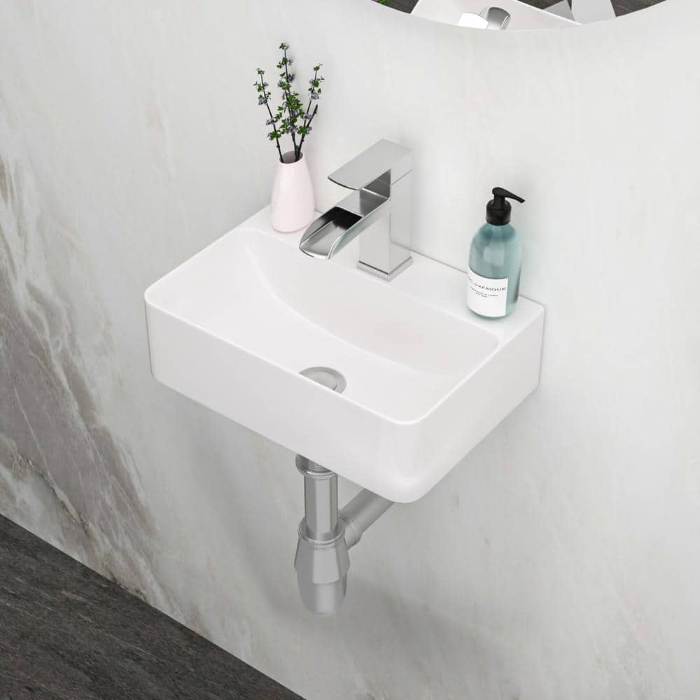 Unbranded 14.5 in.  L x 10 in.  W x 4.2  in.  H Compact Wall-Mounted Bathroom Ceramic Sink in White (2)