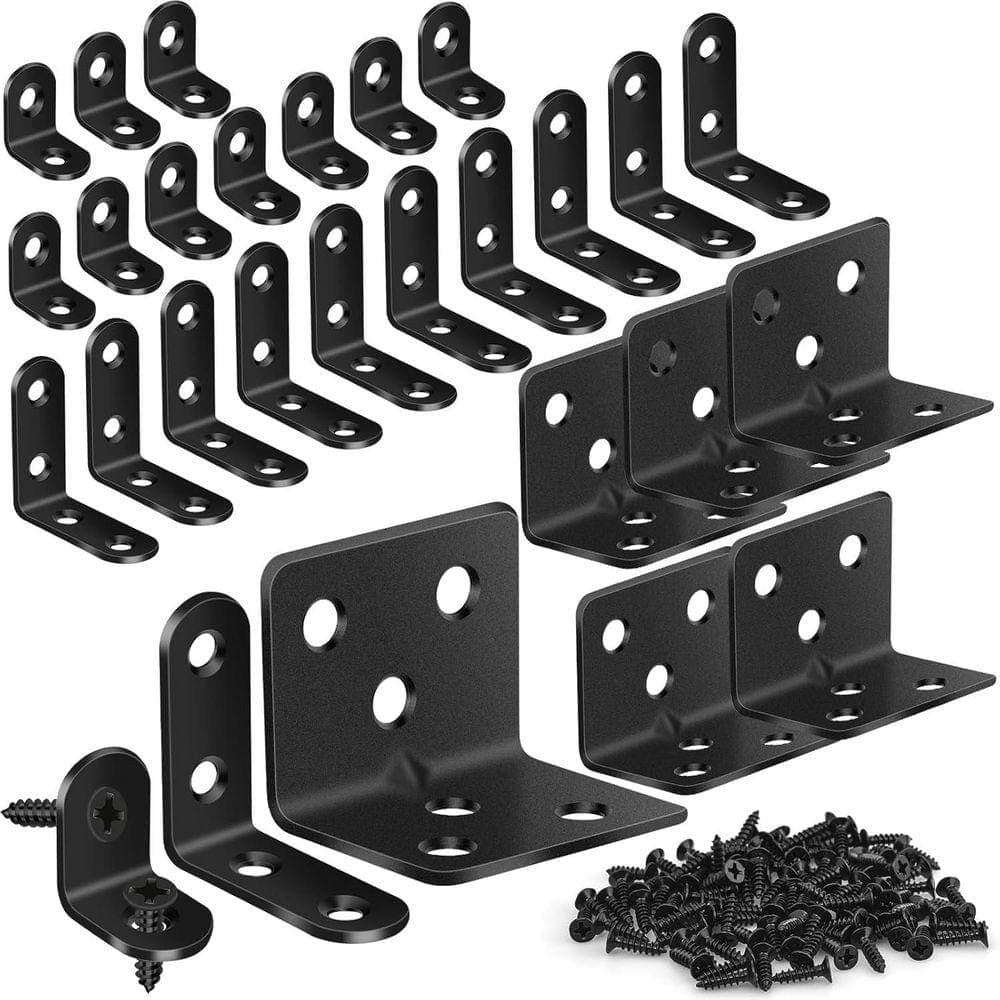 KIWDZFU L Brackets for Shelves Heavy Duty Metal Corner Braces 3 Sizes Sturdy Rustproof Black 107PCS with Screws (1)