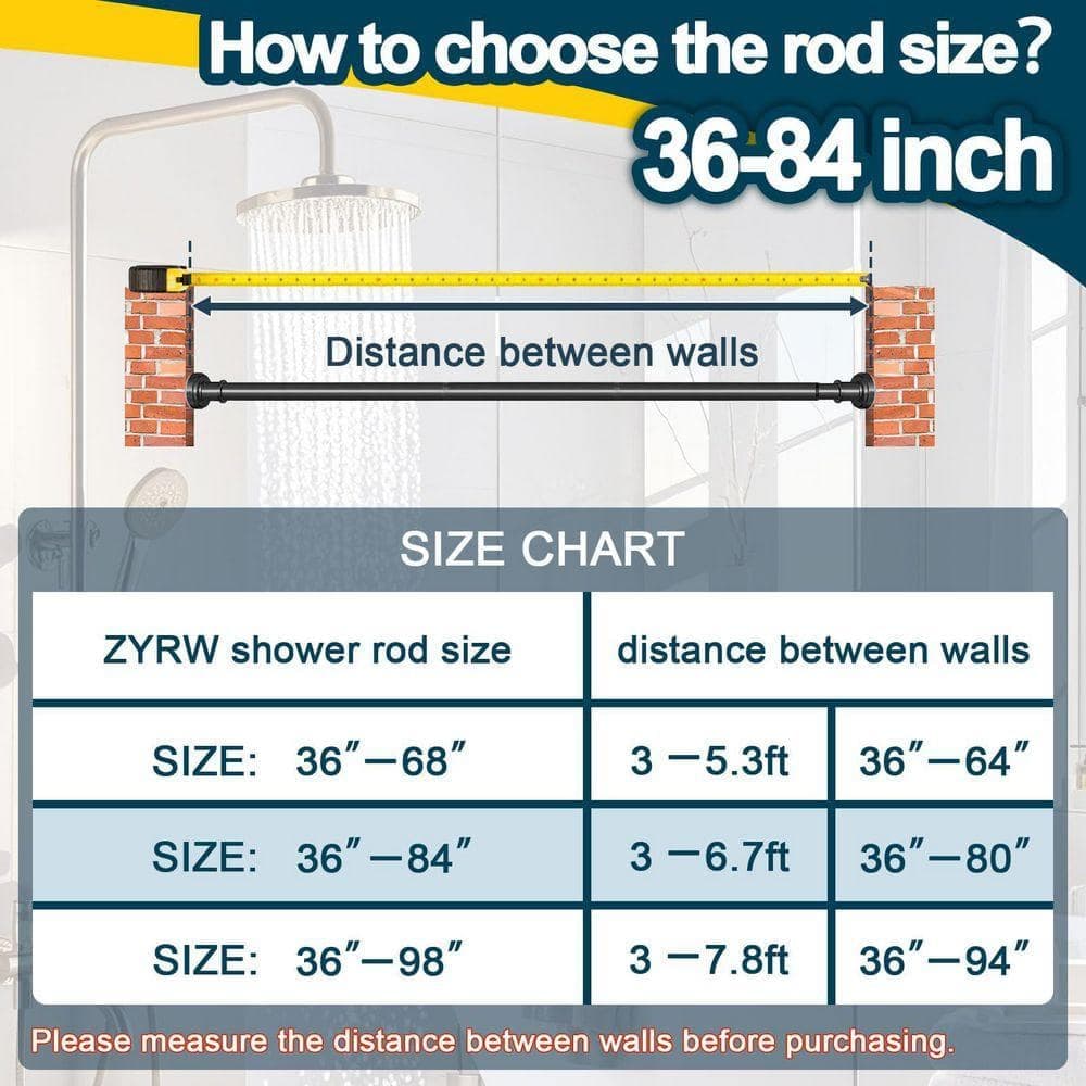 Unbranded Spring Tension Shower Curtain Rod with Adjustable Rustproof Heavy Duty Non Slip Design in Black 36-84 Inch (3)