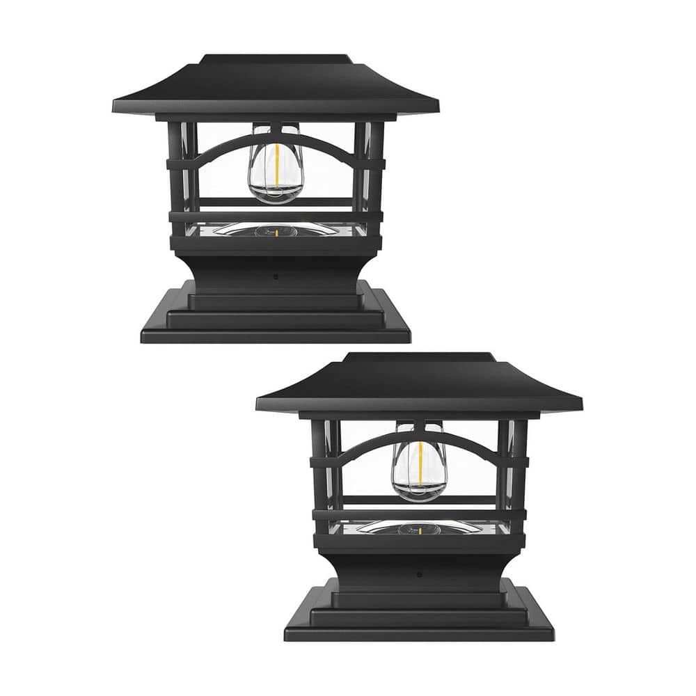 Afoxsos Solar Powered Outdoor Post Cap Lights Slate Black LED for Fence Deck Garden Patio Posts 2 Pack (1)
