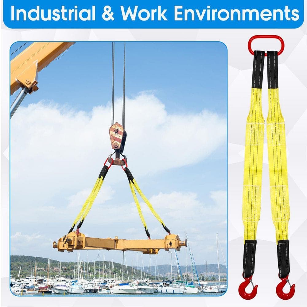 OGETFUUR 2-Pack 3.3 ft. Yellow Lifting Slings Straps with Hooks, Polyester Bridle Sling, 2-Leg Lifting Straps for Engines (3)