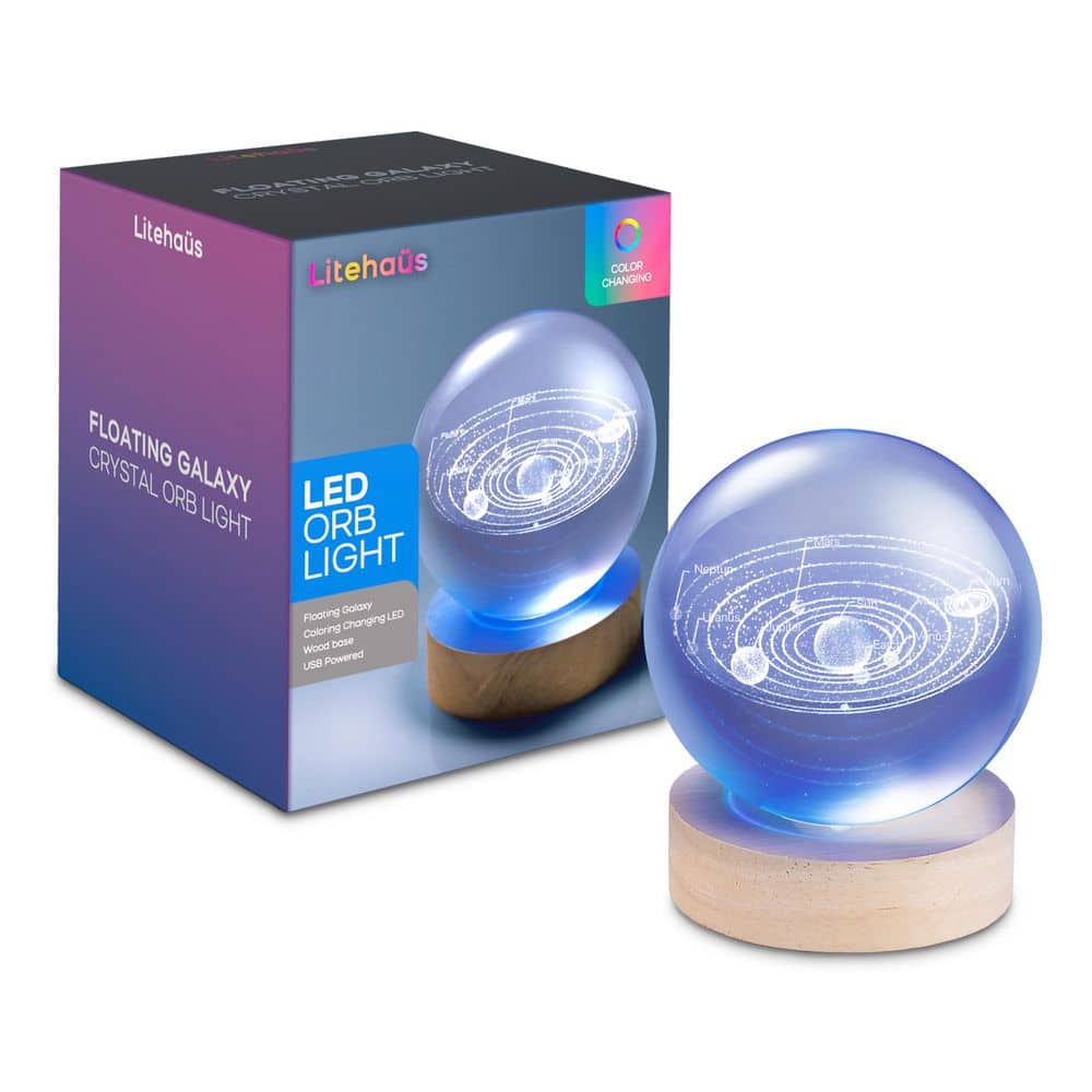 Unbranded 3.15 in. Color Changing 3D Floating Solar System 1.5-Watt T10 Integrated LED Crystal Orb Light (3)