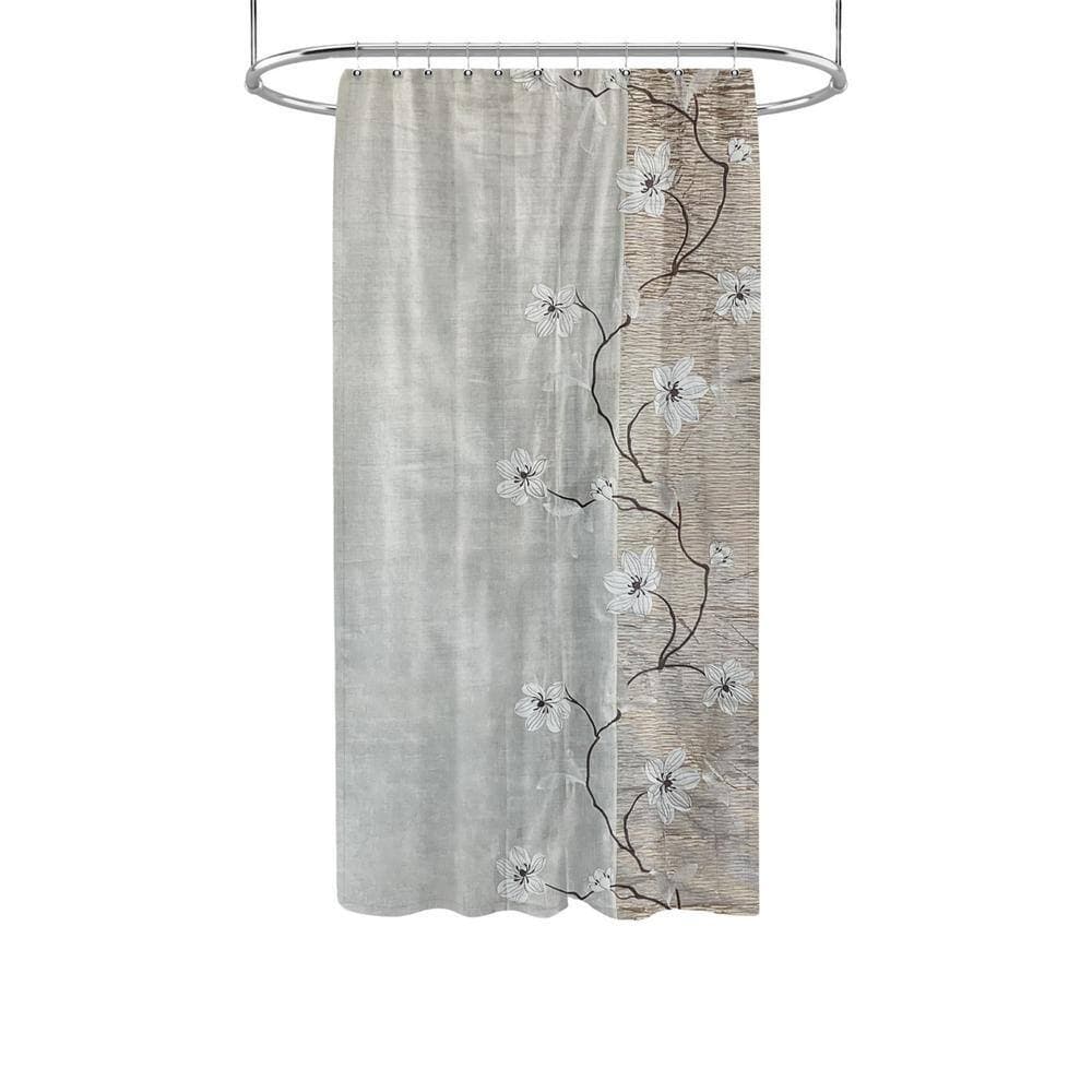 castellousa 54 in. x 78 in. Magnolia Brown Vine Fabric Shower Polyester Curtain