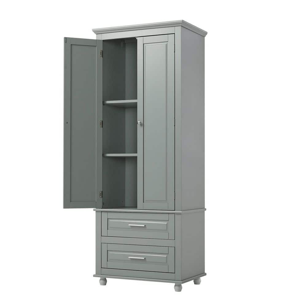 XUJMK 24 in. W x 16 in. D x 63 in. H Gray Linen Cabinet, Tall Storage Cabinet with 2-Drawers for Bathroom/Office (2)