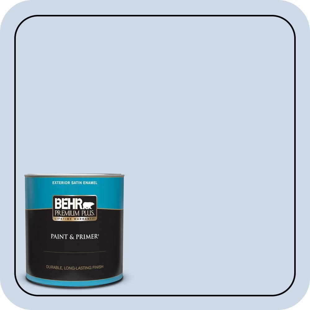 BEHR PREMIUM PLUS 1 qt. #610C-2 Calm Water Satin Enamel Exterior Paint & Primer