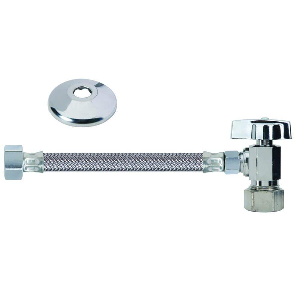 BrassCraft Faucet Kit: 1/2 in. Comp 1/4 Turn Angle Ball Valve 3/8 in. Comp Faucet Braided Supply Line with Flange (1)