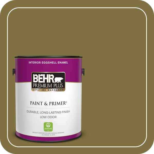 BEHR PREMIUM PLUS 1 gal. #S-H-390 Italian Olive Eggshell Enamel Low Odor Interior Paint & Primer (2)