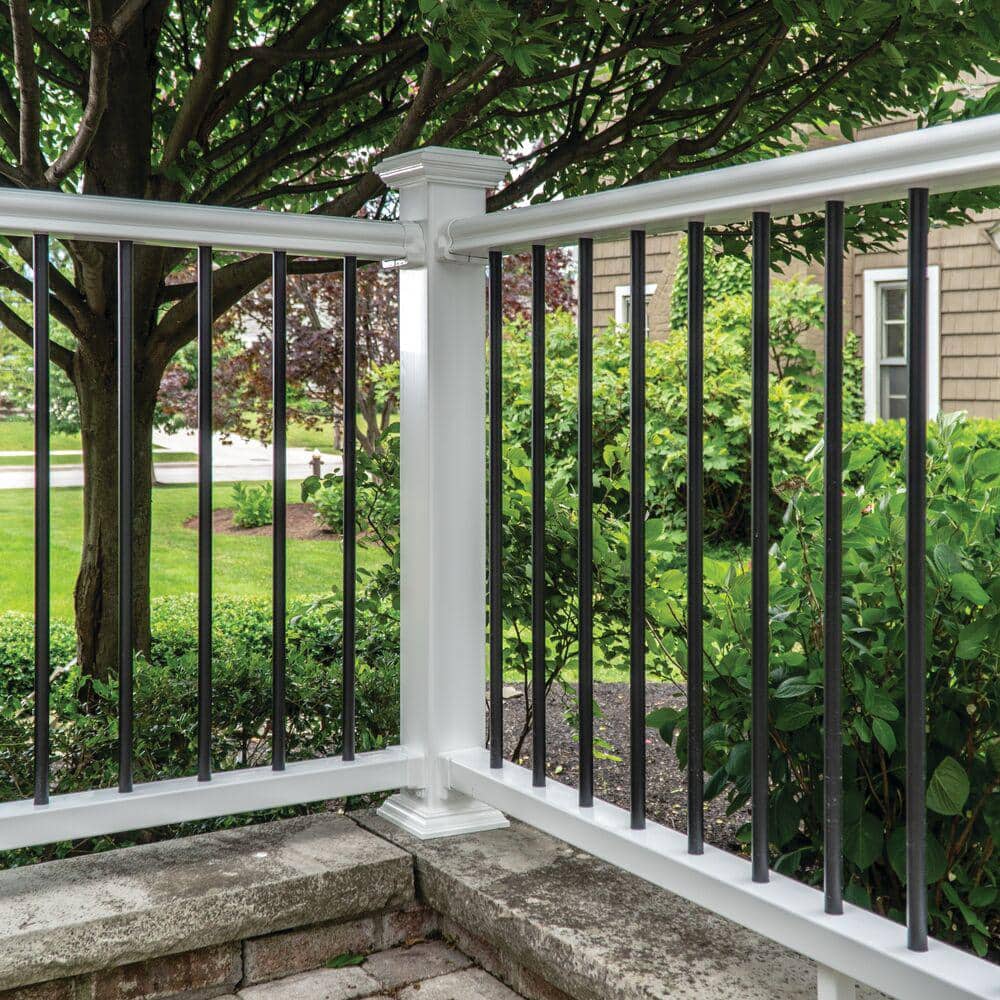Veranda Traditional 8 ft. x 36 in. (Actual Size: 92 x 33 1/4" in.) White PolyComposite Vinyl Rail Kit with Black Metal Balusters (2)