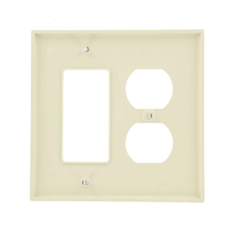 Leviton 2-Gang Light Almond 1-Decora/Rocker/1-Duplex Outlet/Receptacle Nylon Midway/Midsize Wall Plate (1-Pack) PJ826-T (3)