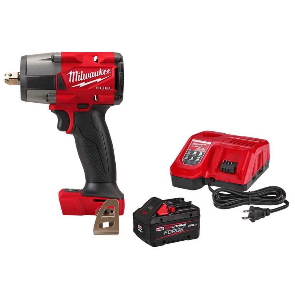 Milwaukee M18 FUEL GEN-2 18V Lith-Ion Brushless Cordless Mid Torque 1/2 in. Impact Wrench w/ FORGE 8. 0Ah Battery & Charger (1)