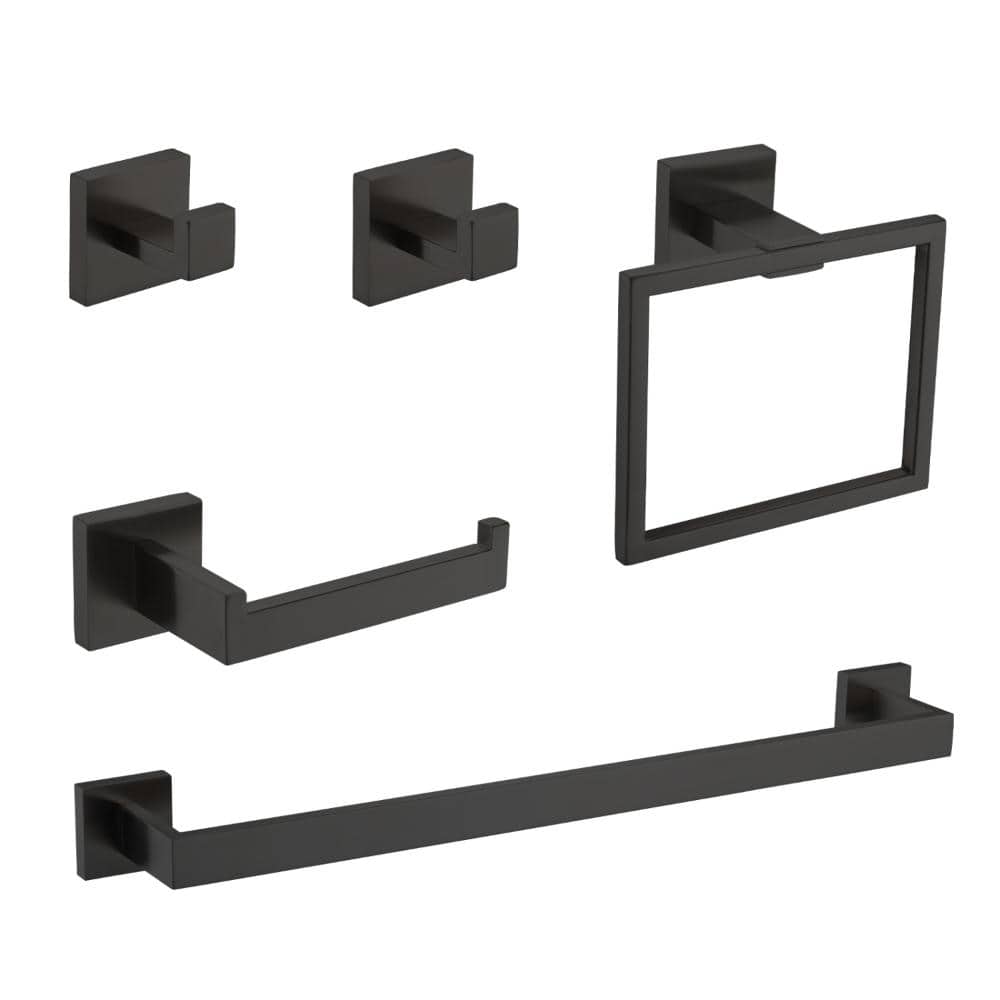 NO 5-Piece SUS304 Bathroom Set: Towel Bar + Ring + Hooks + TP Holder (1)