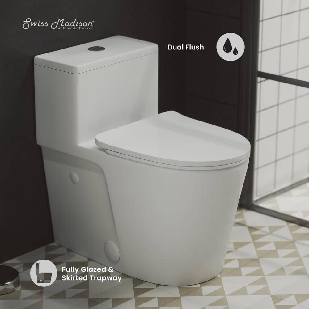 Swiss Madison Arles 1-piece 1.1/1.6 GPF Dual Flush Elongated Toilet in Glossy White, Seat Included (2)