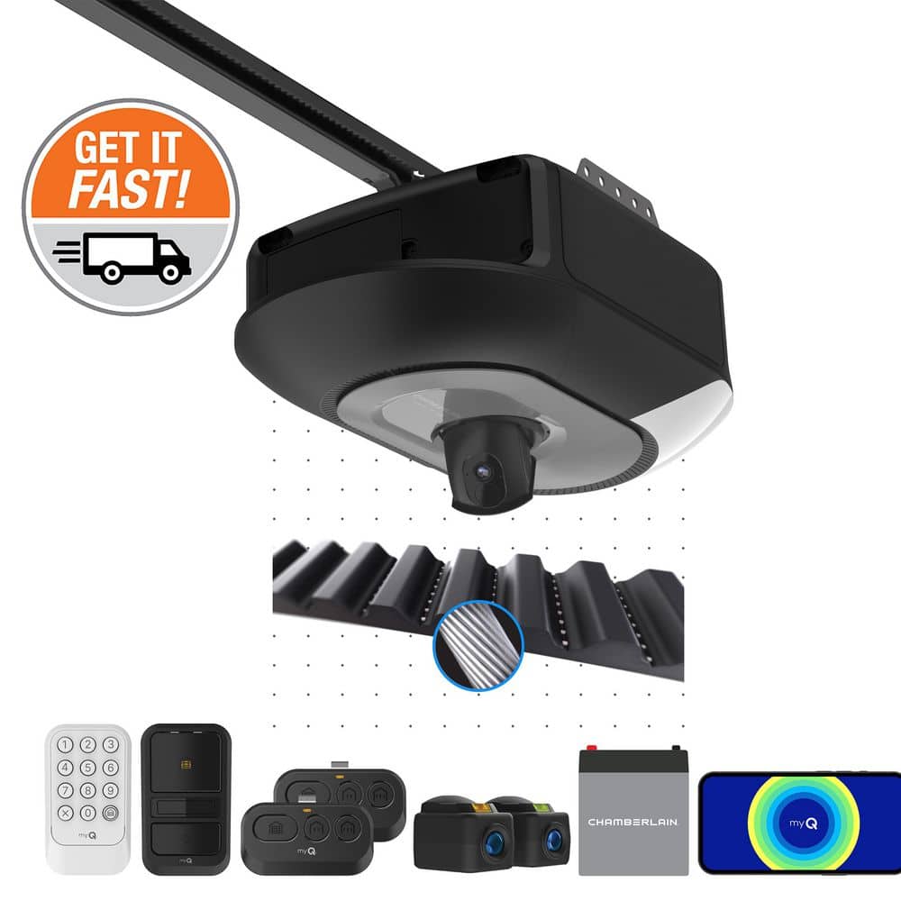 Chamberlain Premier Series 1-1/4 HP Belt Drive Garage Door Opener w/ Battery Backup, Single Lens LED, Camera, and myQ Smart Control