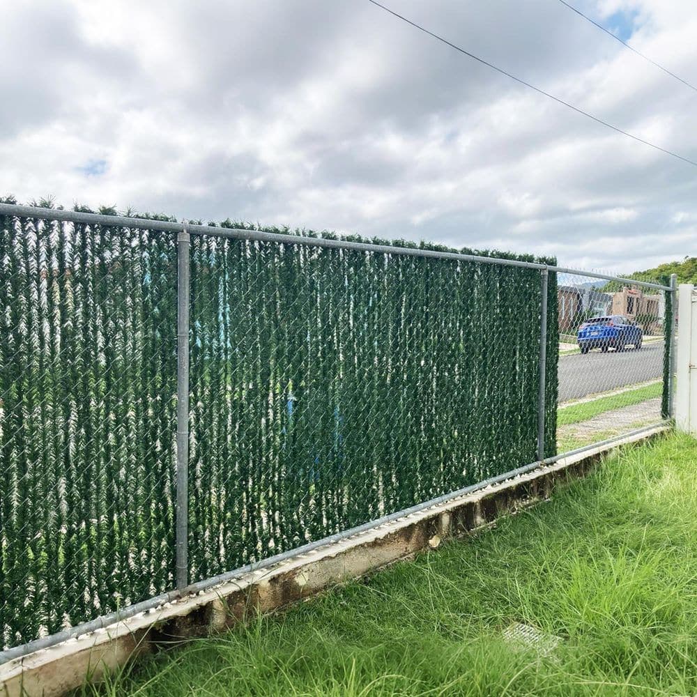 ATENGNES 5 ft. Green 3-mil PVC Chain Link Fence Hedge 90% Privacy 82 Slats for Garden Fence (3)