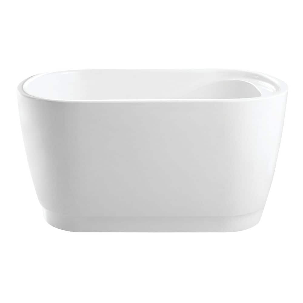 Kingston Brass Aqua Eden 59.1 in. x 33.9 in. Acrylic Oval Flatbottom Freestanding Soaking Bathtub with Drain in Glossy White (1)