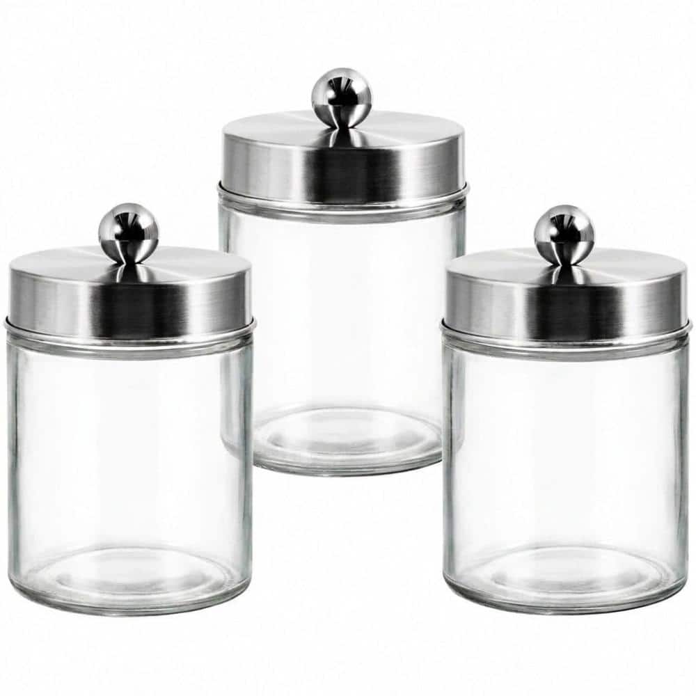 Unbranded 3-Piece Apothecary Jar Canisters for Bathroom Vanity with Brushed Nickel Lids, 6.3 in W x 6.3 in H Set (1)
