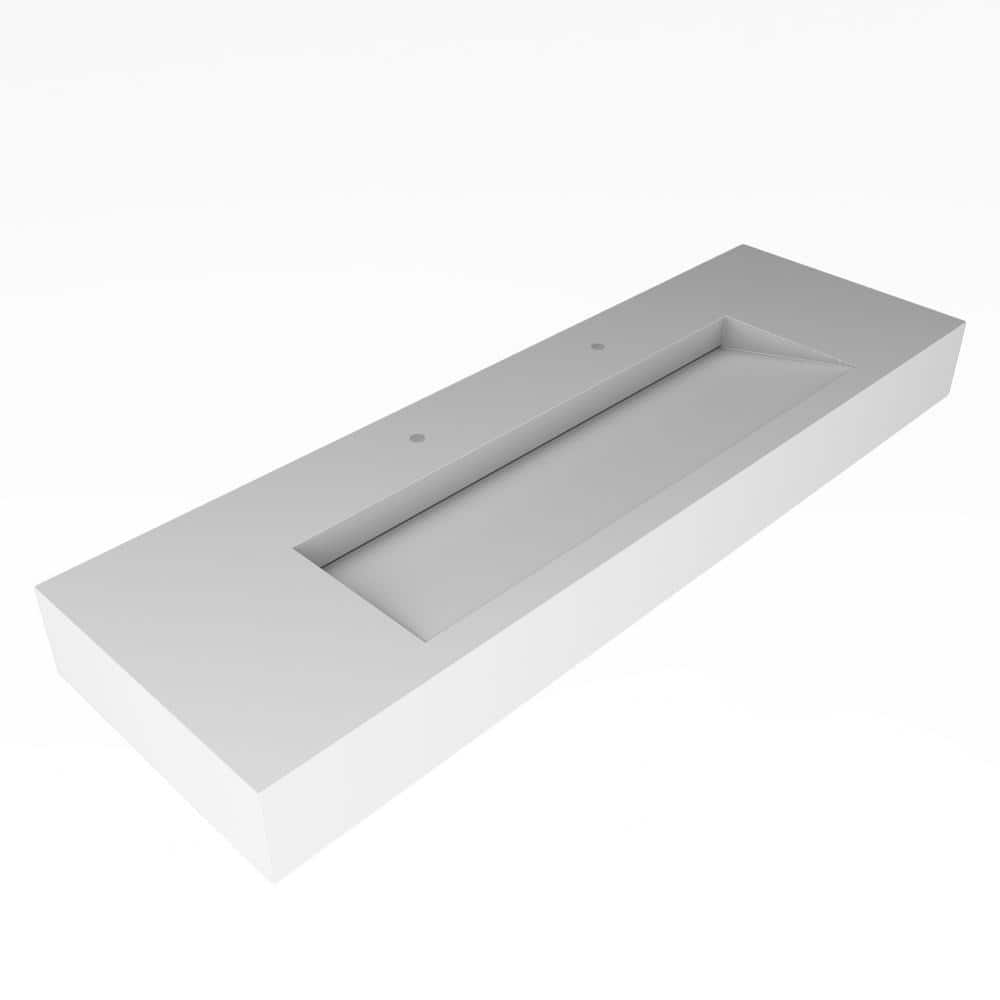 castellousa Pyramid 60 in. Wall Mount Solid Surface Single-Basin Rectangle Bathroom Sink in Matte White (3)