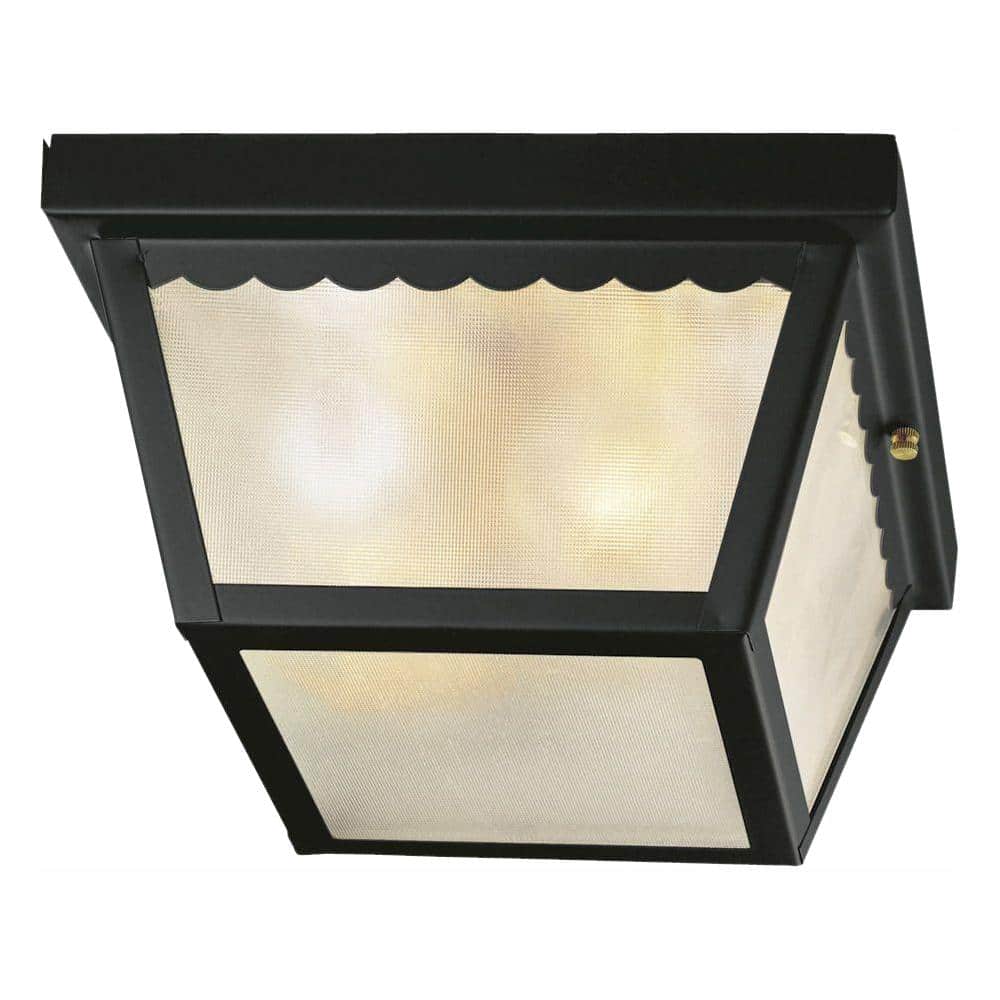 Hampton Bay 2-Light Matte Black Outdoor Ceiling Light Flush Mount Light (2)