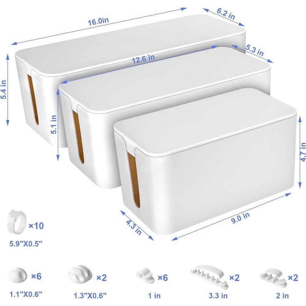 YICHUHAOXI Cable Organizer Series 3 Piece Set Cable Management Box Power Strip Cord Holder White for Desk Home Office (2)