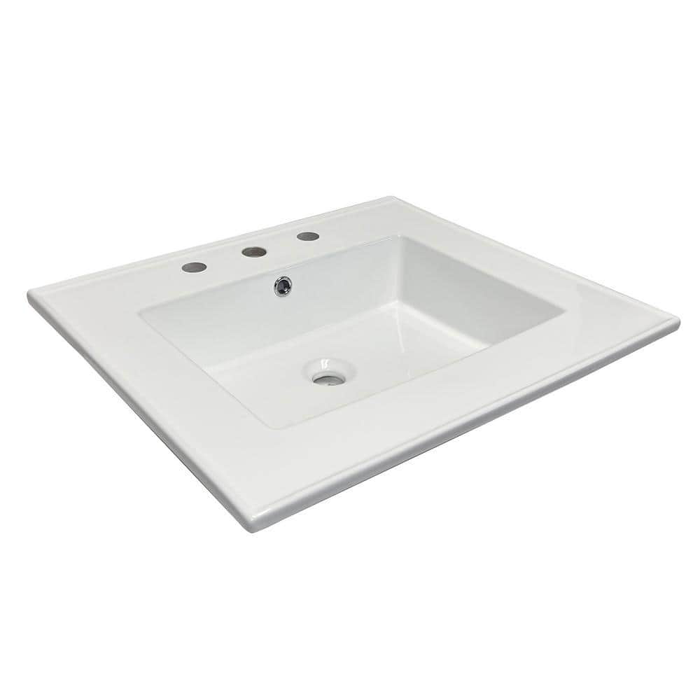 Bellaterra Home 25 in. Drop-in Vitreous China Bathroom Sink Top in White with 3-Faucet Holes (1)