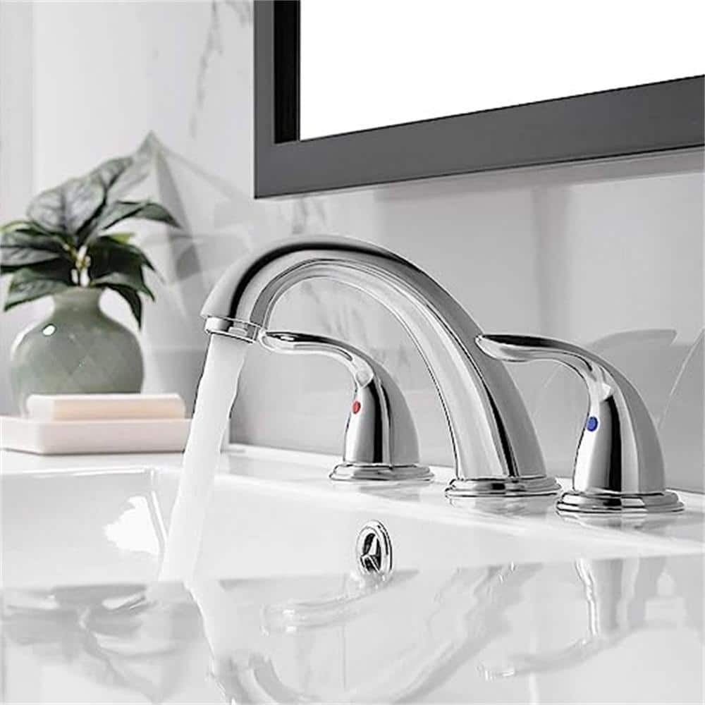 Dyiom Chrome Widespread Bathroom Sink Faucet 8 In. 3 Pieces 2 Handles High-Arc with Full-Copper Pop Up -Bath Accessory Set (2)