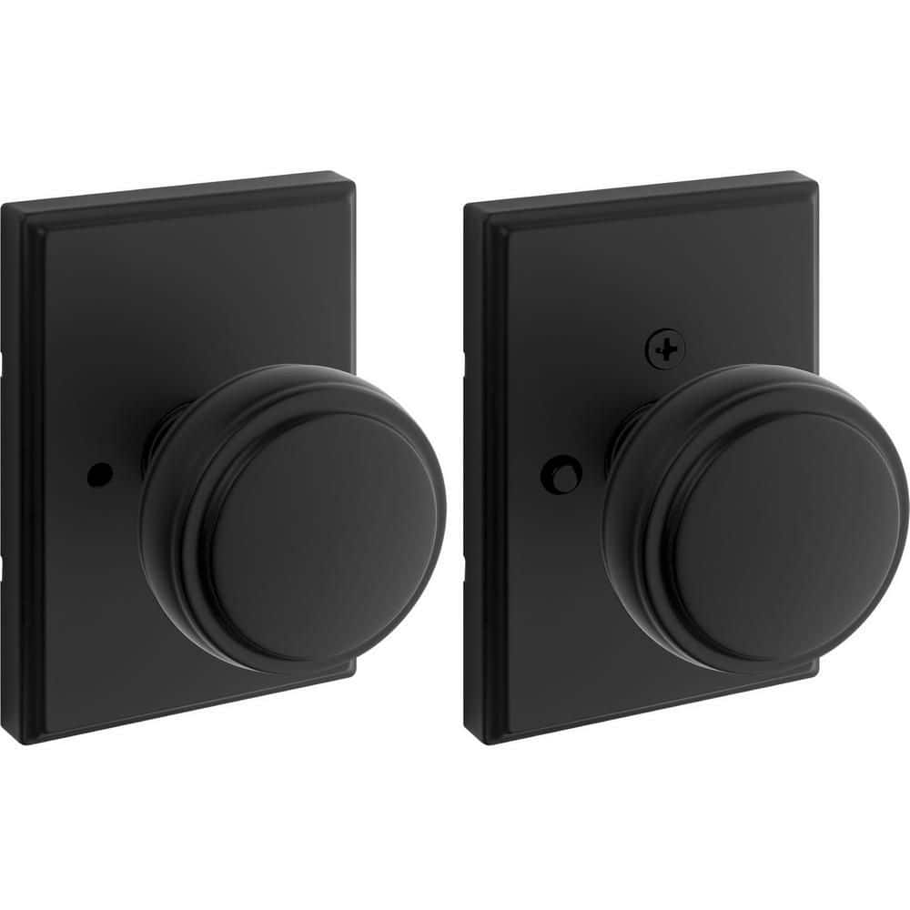 Kwikset Sora Matte Black Bed/Bath Rectangle Rose Door Knob (1)