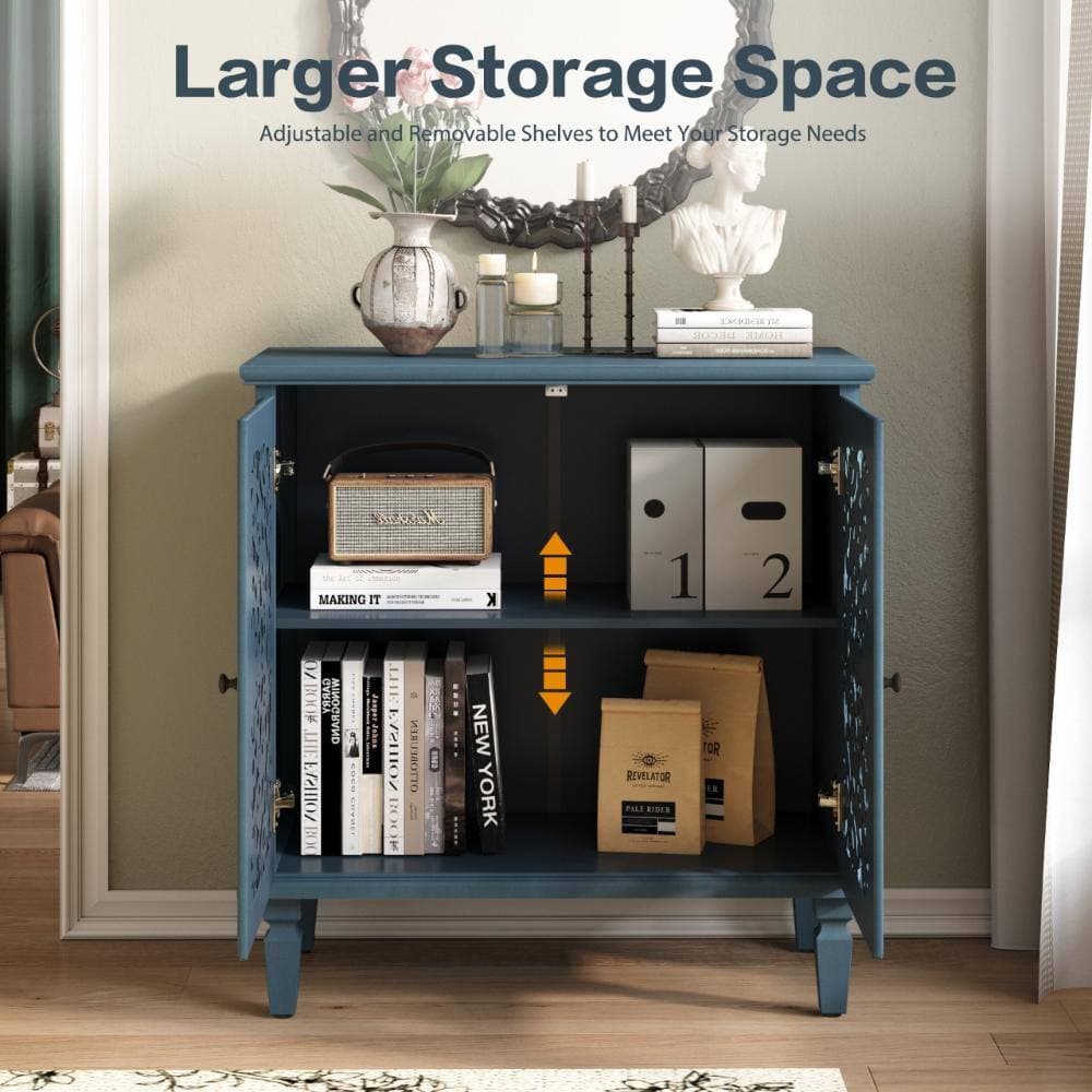 COWLOWN 31.5 in. W x 15.55 in. D x 31.5 in. H Blue Linen Cabinet with Adjustable Shelf (3)