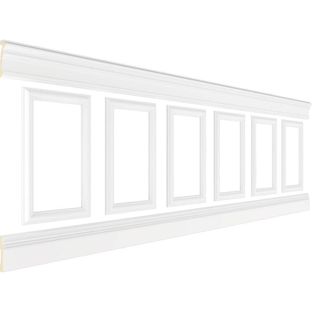 Ekena Millwork 94 1/2 in. (Adjustable 32 in. to 36 in.) 21 sq. ft. Polyurethane Ashford Square Panel Wainscot Kit Primed (3)