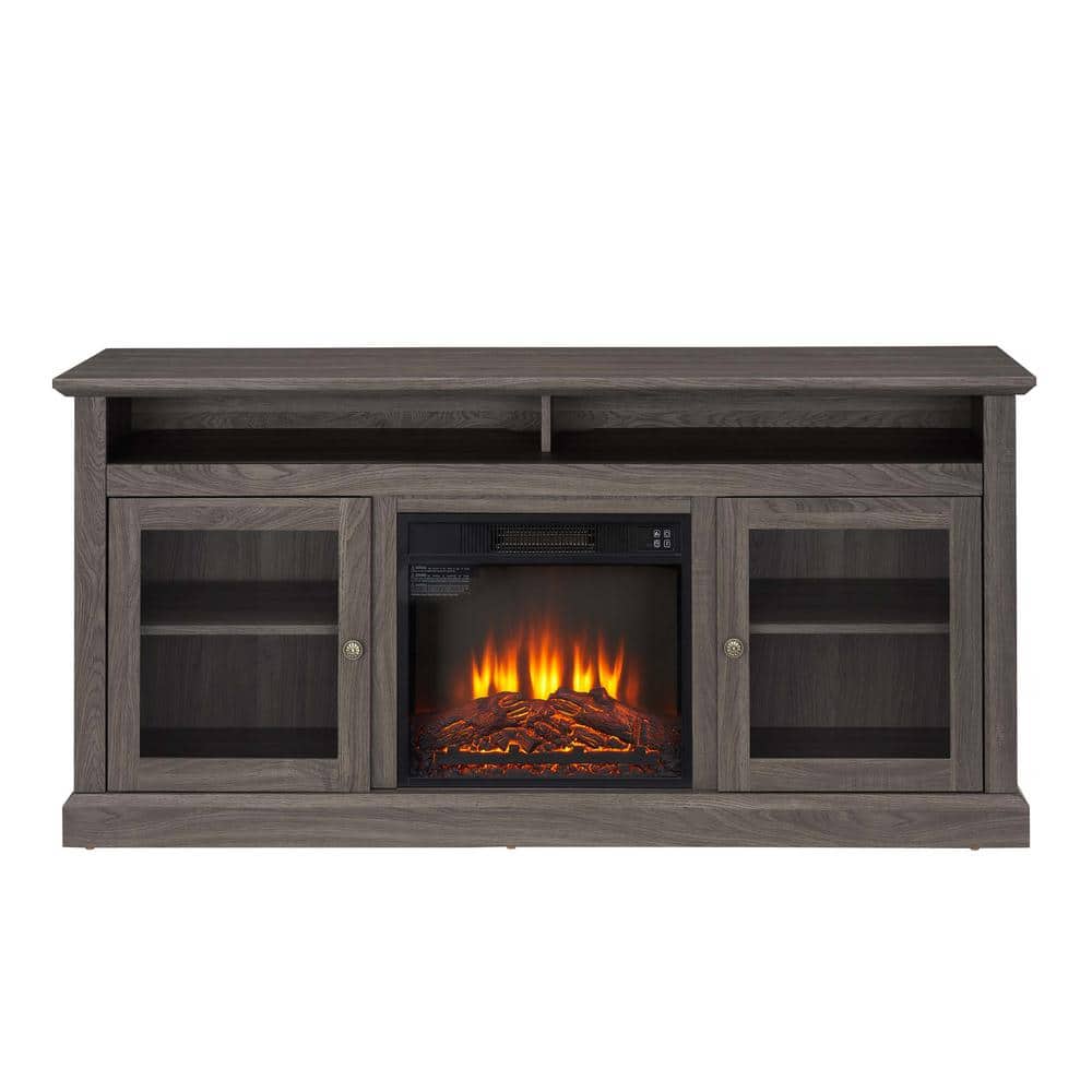 Unbranded 60 in. W x 15.75 in. D x 29 in. H Black Linen Cabinet W/ 18 in. Fireplace Insert & Storage, TV Stand for TV up to 65 in. (1)