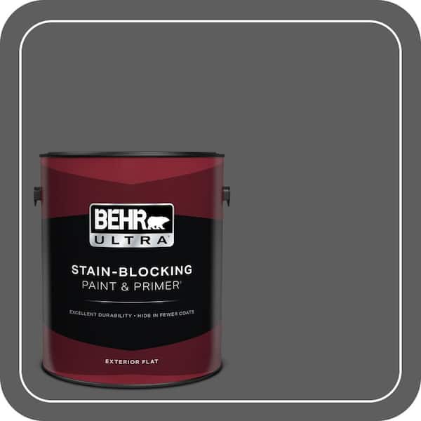 BEHR ULTRA 1 gal. #N520-6 Asphalt Gray Flat Exterior Paint & Primer (2)