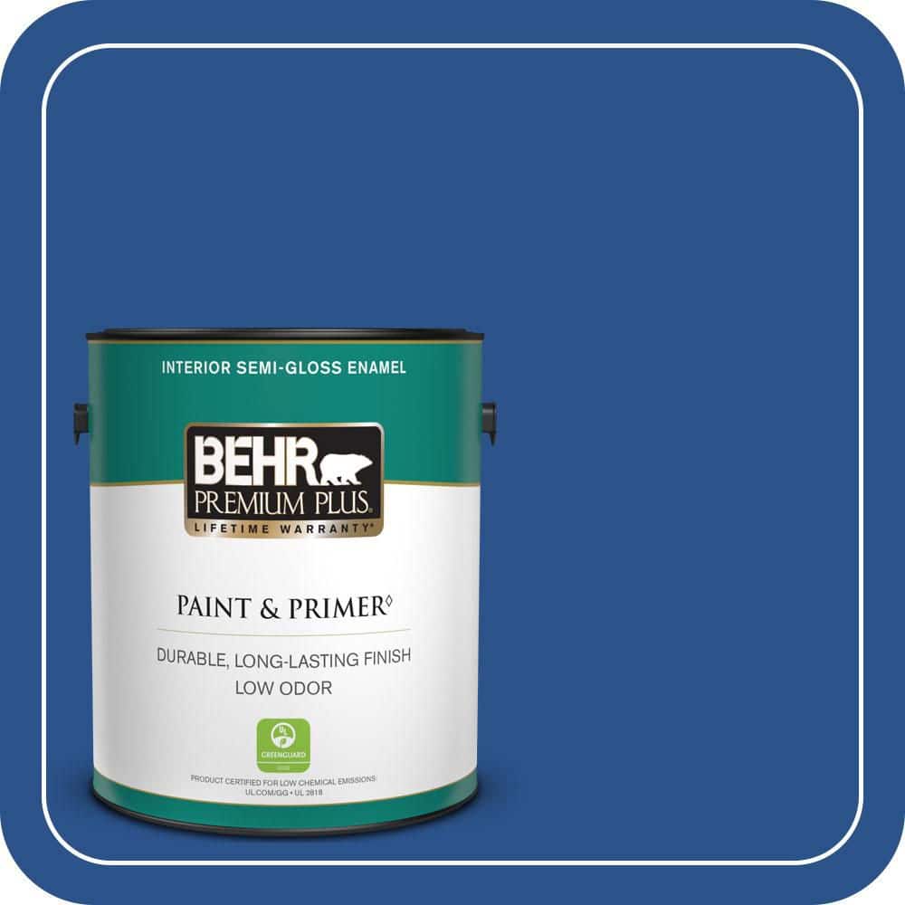 BEHR PREMIUM PLUS 1 gal. #P520-7 Flashy Sapphire Semi-Gloss Enamel Low Odor Interior Paint & Primer