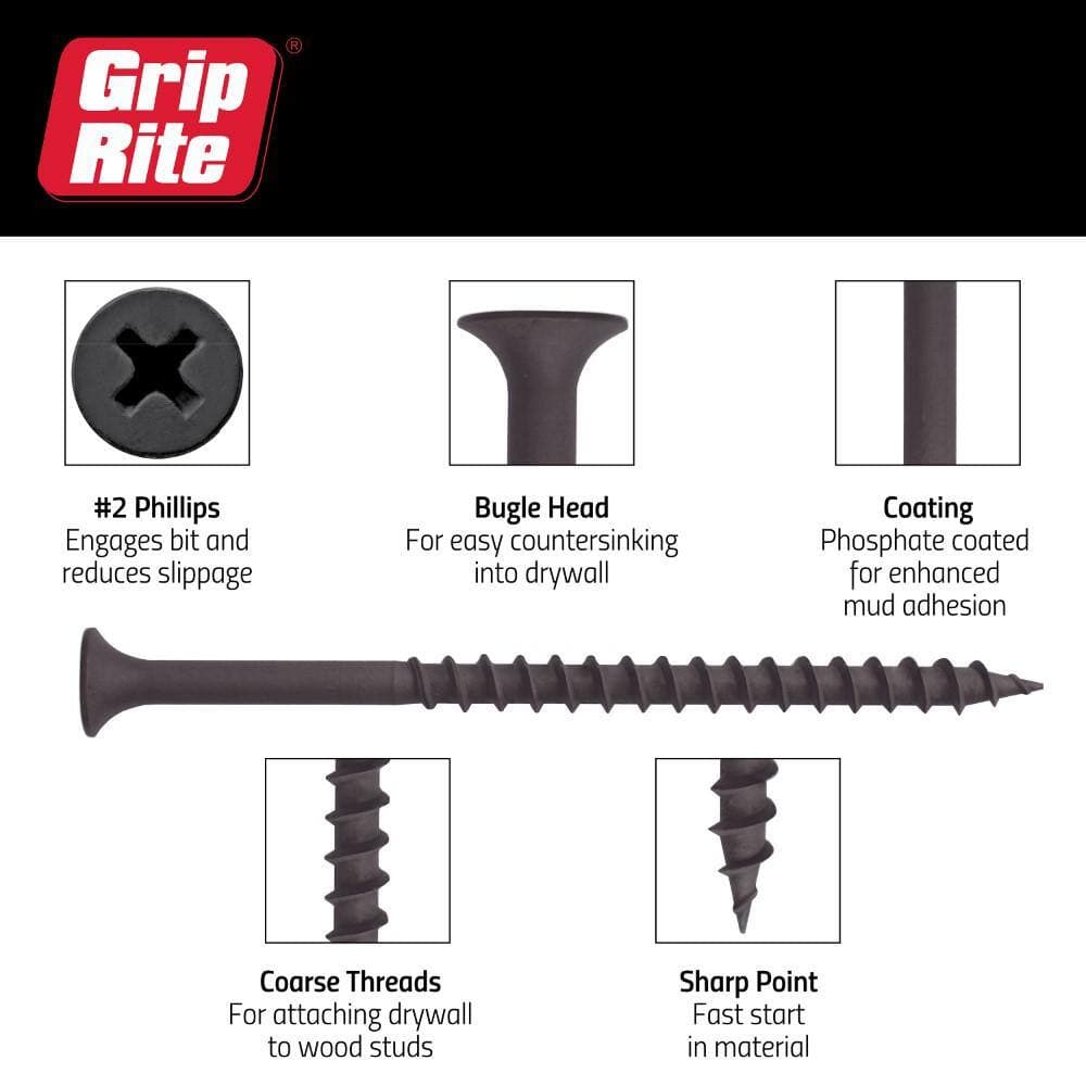 Grip-Rite #8 x 2-1/2 in. Philips Bugle-Head Coarse Thread Sharp Point Drywall Screws (25 lbs./Pack), 48 Per Pallet (4)