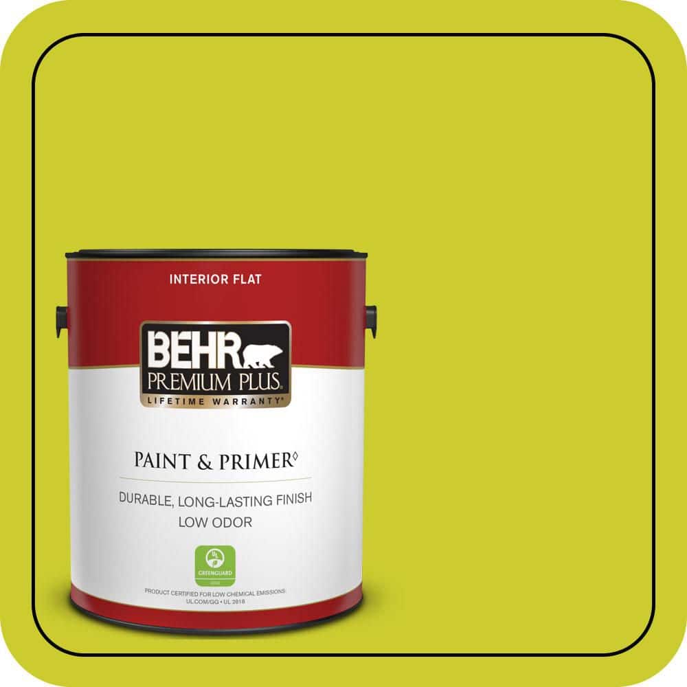 BEHR PREMIUM PLUS 1 gal. #S-G-400 Lime Pop Flat Low Odor Interior Paint & Primer (1)
