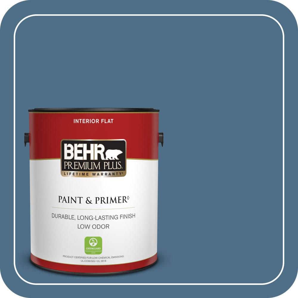 BEHR PREMIUM PLUS 1 gal. #570D-6 Neptune Blue Flat Low Odor Interior Paint & Primer (1)