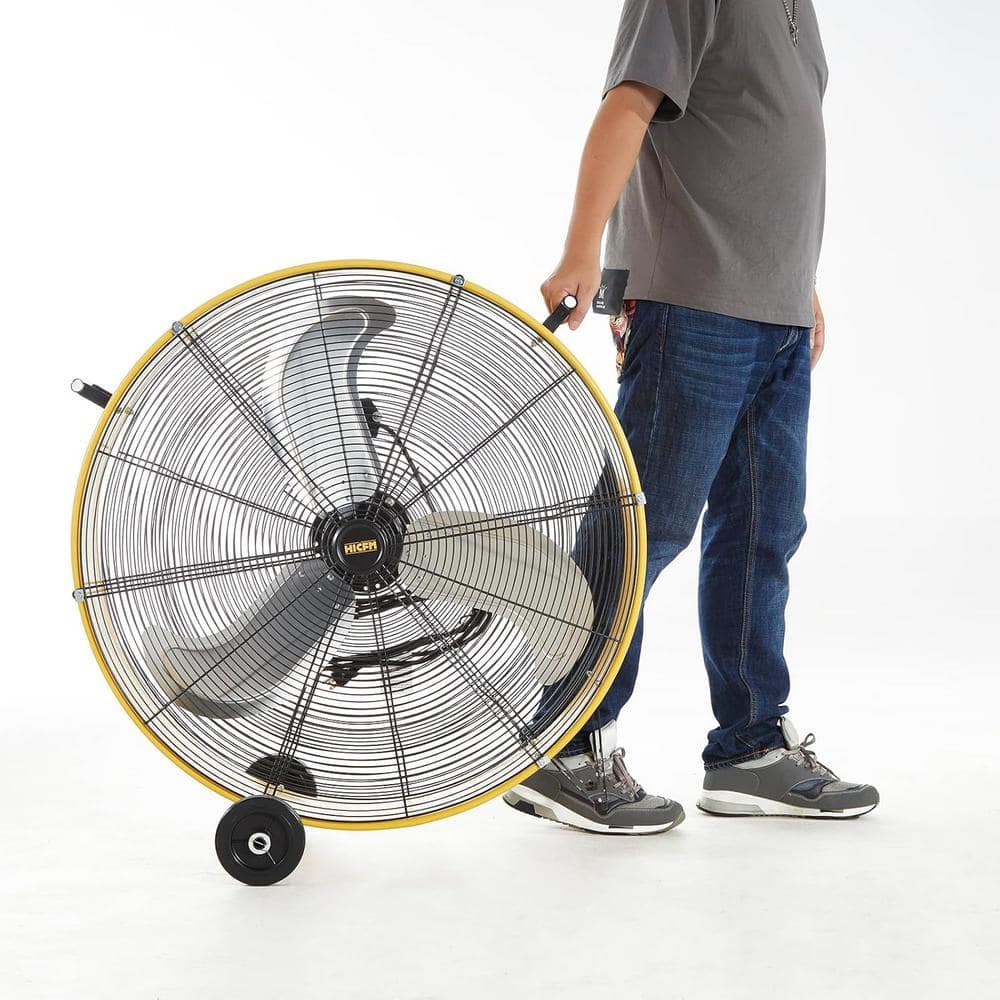 MELEZOOM 30 in. 13000 CFM Heavy-Duty High Velocity Barrel Floor Drum Fan with Powerful 1/3 HP Motor in Yellow (2)